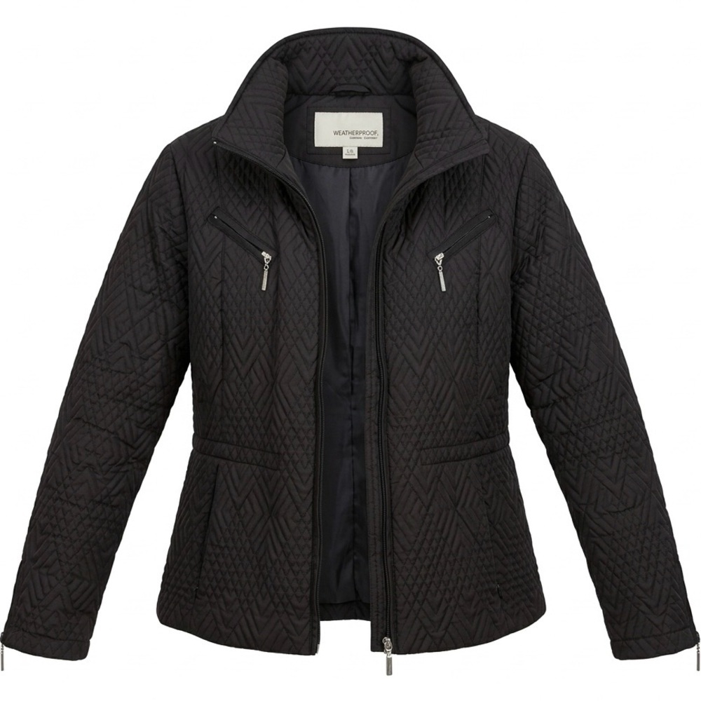 Weatherproof Garment Co. Black/Dark Brown Quilted Jacket with Hood - Size L